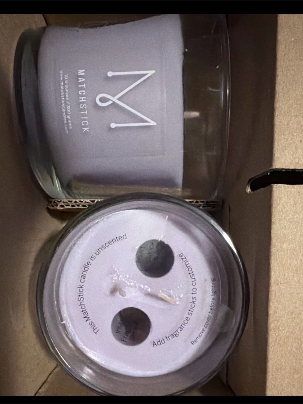 2 Matchstick Brand Customizable Unscented Lavender Candle